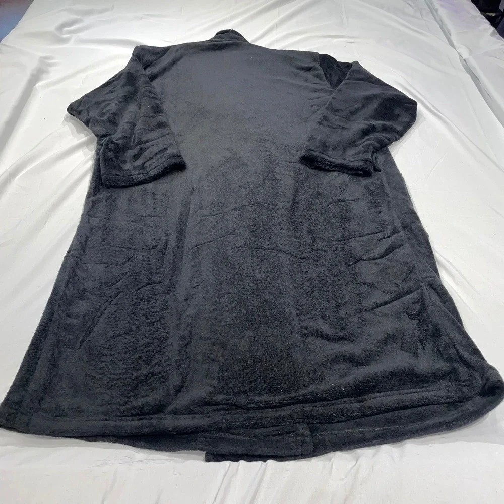 True Religion Mens Black Gold Horseshoe Plush Fleece Loungewear Robe Large NEW